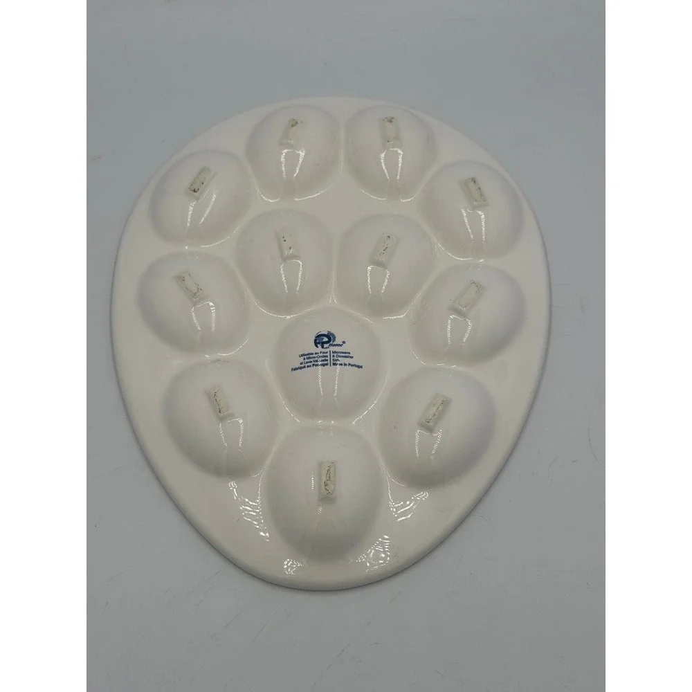 RP Home Deviled Egg Platter White Ceramic 12 Slot Portugal 9.5